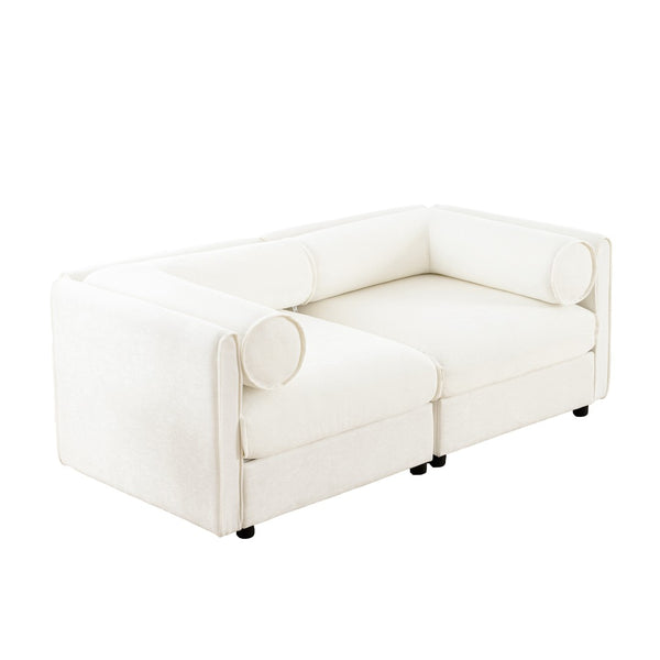English Elm Stylish White Chenille 2-Seater Sofa With Hidden Storage, Ergonomic Design For Small Spaces W714S01034-GIGA