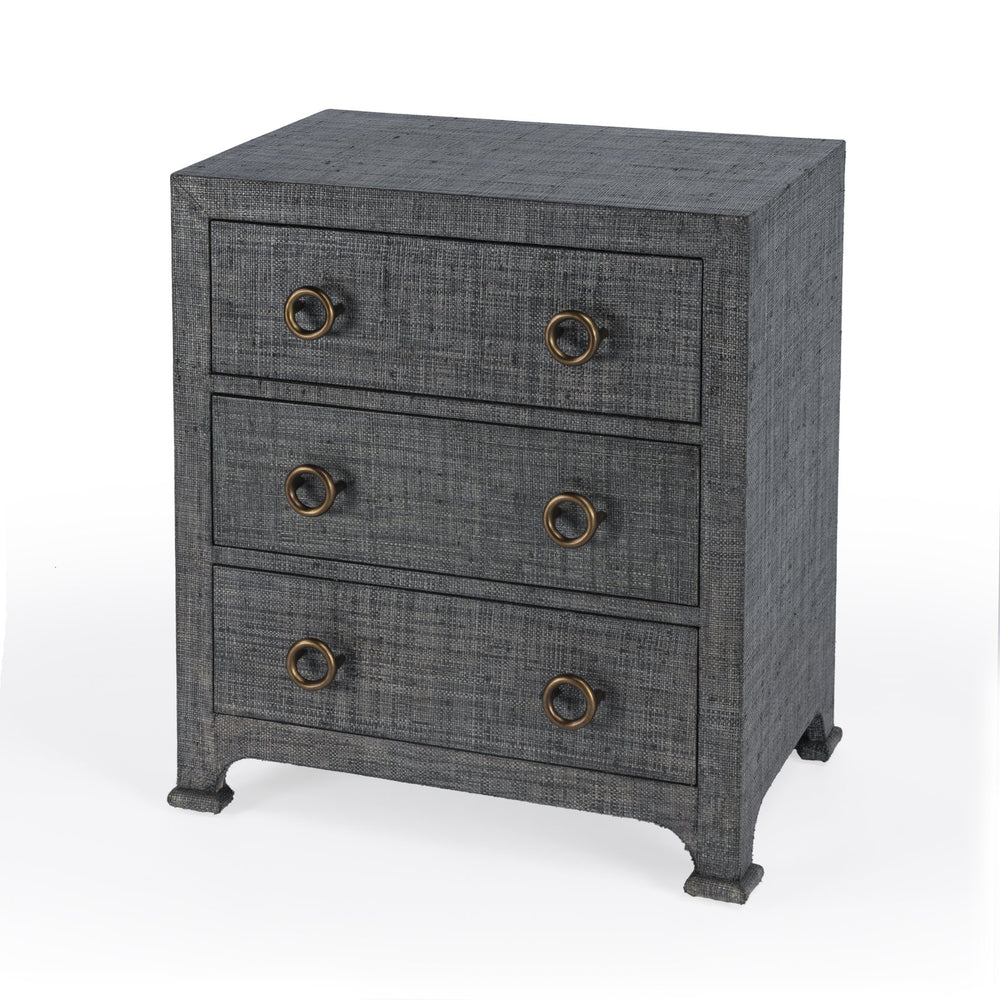 Butler Specialty Chatham Raffia Chest - Versatile 3 Drawer Storage Solution For Bedroom, Hallway, Or Living Room Charcoal Gmelina Arborea Wood,Mdf,Oak Veneer,Saguran Raffia,Aluminum 9130420-butler