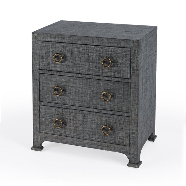 Butler Specialty Chatham Raffia Chest - Versatile 3 Drawer Storage Solution For Bedroom, Hallway, Or Living Room Charcoal Gmelina Arborea Wood,Mdf,Oak Veneer,Saguran Raffia,Aluminum 9130420-butler