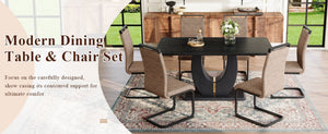 English Elm Table and Chair Set Seats 10 with Marble Mdf Top Brown Fabric Dining Chairs W1151S04444