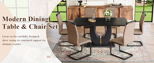 English Elm Table and Chair Set Seats 10 with Marble Mdf Top Brown Fabric Dining Chairs W1151S04444