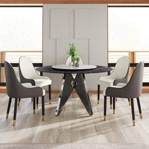 English Elm 53" Round Marble Dining Table - Elegant Sintered Stone Top With Stainless Steel Base For 6 People W1535S00388
