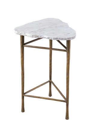 Basset Mirror Knapp Accent Table – Modern Live Edge Design With Luxurious White Marble & Antique Brass Base Brass  9131-lr-223