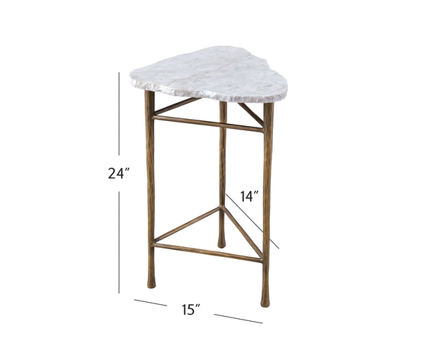 Basset Mirror Knapp Accent Table – Modern Live Edge Design With Luxurious White Marble & Antique Brass Base Brass  9131-lr-223