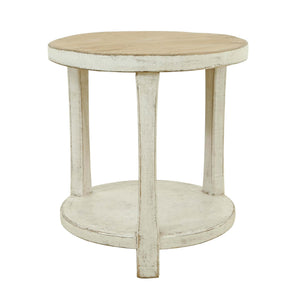 Lilys Amalfi Two Tones Round Side Table With Shelf Antique White 9131-W