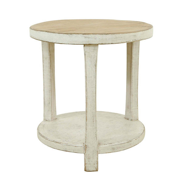 Lilys Amalfi Two Tones Round Side Table With Shelf Antique White 9131-W