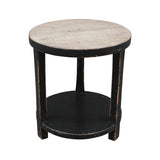Lilys Amalfi Two Tones Round Side Table With Shelf Antique Black 9131-B