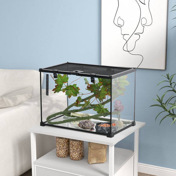 English Elm PawHut Glass Reptile Terrarium 14 Gal w/ Sliding Mesh Top, Leakproof Raised Base & Decor Kit W2225P200848