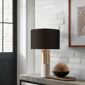 JLA Home INK+IVY - Fulton Concrete & Gold Table Lamp with Black Drum Shade — Modern Industrial Accent, Dual Light MPS153-0079