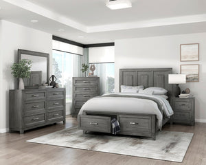 English Elm Gray Queen Platform Bed with Storage Drawers - Garretson Rustic Okume Veneer, Low-Profile Modern Frame B011S01555
