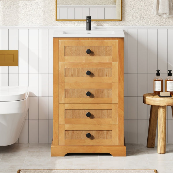 English Elm 20" Pine Wood Grain Bathroom Vanity with Ceramic Sink and Soft Close Cabinet Door N710P299454P