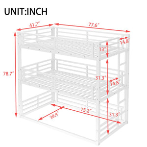 English Elm Twin Metal Triple Bunk Bed With Safety Guardrails, Heavy-Duty Space-Saving Design For Kids & Dorms W1580S00164-GIGA