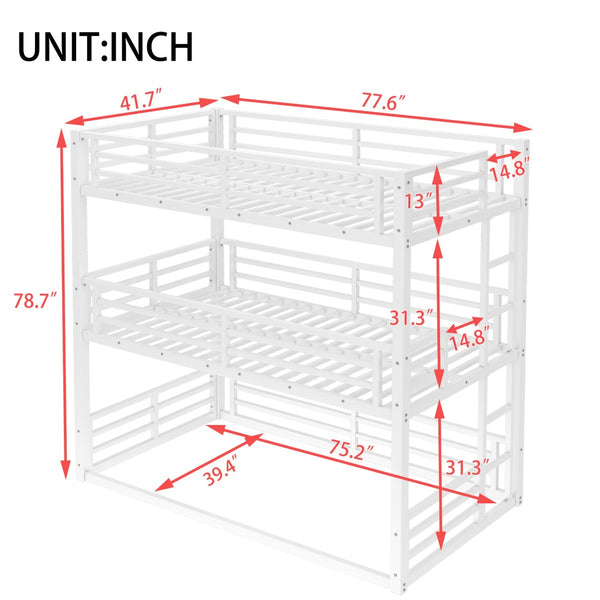 English Elm Twin Metal Triple Bunk Bed With Safety Guardrails, Heavy-Duty Space-Saving Design For Kids & Dorms W1580S00164-GIGA
