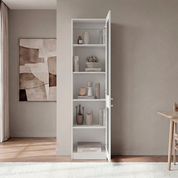 English Elm Butte Tall Two-tone Oak Bookcase with Concealed Doors and Open Shelves for Home Office B097P480470