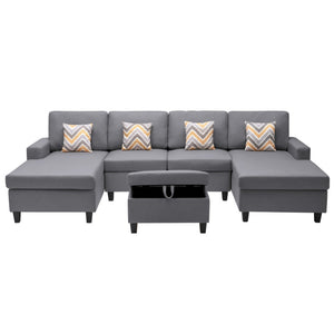 English Elm Nereo Gray Linen Double Chaise Sectional with Storage Ottoman for Spacious Living B2749S00126