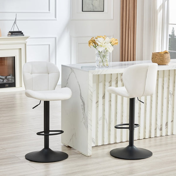 English Elm Set of 2 Tufted Pu Swivel Barstools Adjustable Height White Cushioned Kitchen Seating W3875P382614