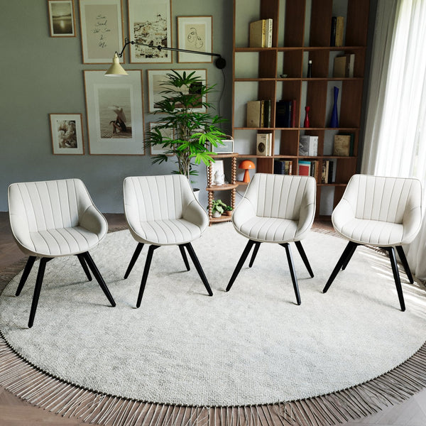 English Elm A set of 4 dining chairs featuring ergonomic PU upholstery, sturdy black metal legs and modern flair Black White W2189S00744