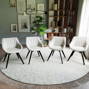 English Elm A Set of 4 Mid-century Pu Leather Dining Chairs with Black Metal Legs W2189S00273