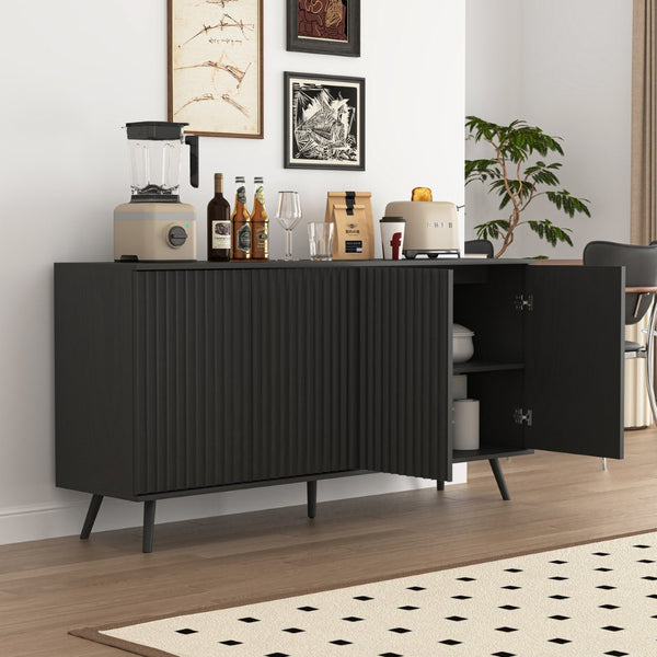 English Elm Sideboard Walnut Credenza with Hexagonal Doors and Adjustable Shelves for Dining Areas W409P327405