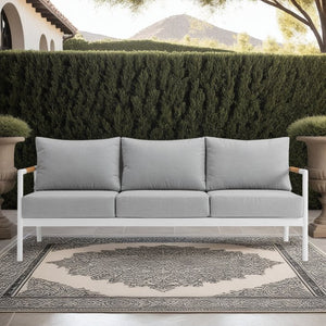 English Elm Wyncrest Aluminum & Teak Outdoor Sofa in Gray — Weatherproof, Plush Quick-Dry Cushions, No Assembly B2736P354340