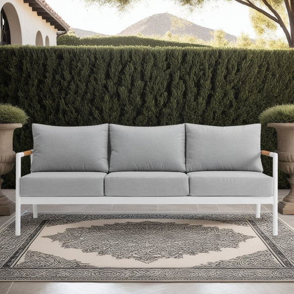 English Elm Wyncrest Aluminum & Teak Outdoor Sofa in Gray — Weatherproof, Plush Quick-Dry Cushions, No Assembly B2736P354340