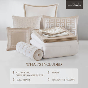 English Elm 9-piece King Bedding Set Velvet Slub Fabric Embroidered Comforter with Euro Shams Taupe B035P482954
