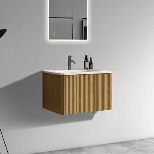 English Elm U055-Etna24W-306 Striped Natural Oak Floating Vanity 24" with Integrated White Ceramic Sink, Push-Open Drawer W1865P164724
