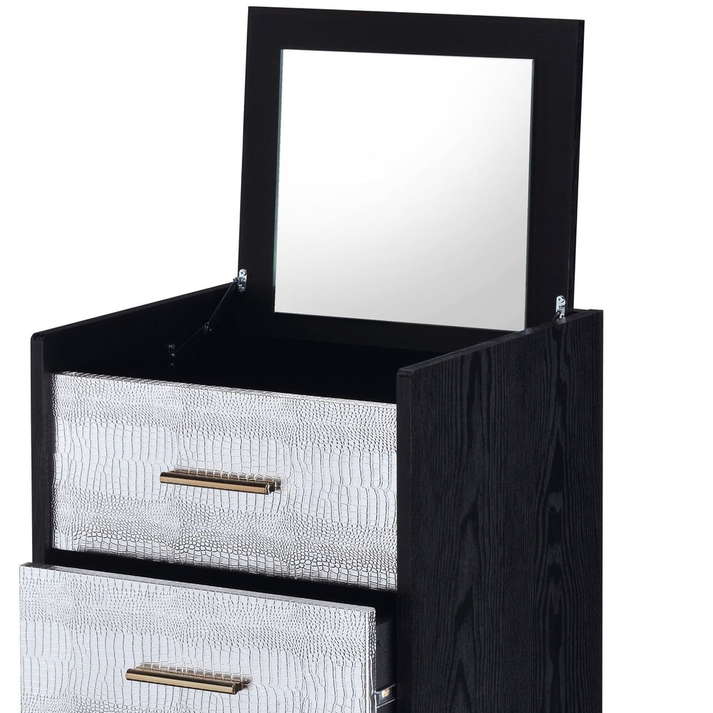 English Elm Black Black and Silver 4-drawer Jewelry Armoire with Lift-top and Mirror, Velvet Lined Organization Elegance B062P181349