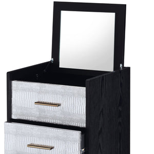 English Elm Black Black and Silver 4-drawer Jewelry Armoire with Lift-top and Mirror, Velvet Lined Organization Elegance B062P181349