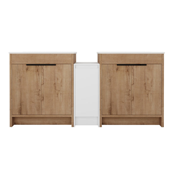 English Elm 72 Inch Freestanding Bathroom Vanity With Ceramic Sink, Soft-Close Doors, And Ample Storage Space W999S00323