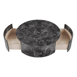 English Elm Tavola Round Coffee Table with Marble Pattern Top and Metal Legs, Two Drawers for Stylish Storage Brown B341P321163