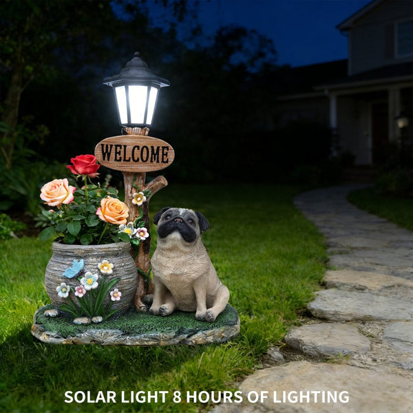 English Elm Schnauzer Solar Led Resin Planter Statue Outdoor Garden Accent for Patio Decor W5398P464252