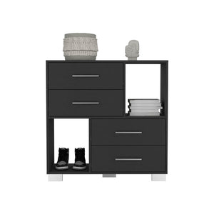English Elm Dresser with Two Open Shelves and Four Drawers, 35" Tall Storage Chest with Metal Handles, Sleek Finish Black 40.15 L x 18.5 W x 9.45 H B097133002