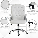 English Elm Vinsetto Home Office Chair, Velvet Computer Chair, Button Tufted Desk Chair With Swivel Wheels, Adjustable Height, and Tilt Function, White