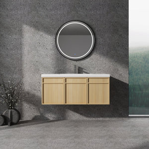 English Elm 48" 54.3" Wall-Mounted Bathroom Vanity with Resin Sink, Original Oak Finish, 3 Soft-Closing Doors, Plywood Construction W1972P315216