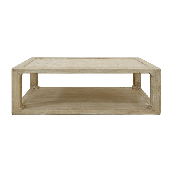Lilys Milo Rectangular Coffee Table With Rattan Top Weathered Whitewash 9138
