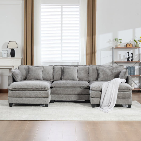 English Elm Cloud Modular Three Seat Sofa Chenille Upholstered with Double Layer Cushions for Living Room Gray W1143S00061