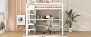 English Elm Full Size Loft Bed With Under-Bed Desk & Multifunction Shelves - Space-Saving White Design For Teens N7090005004K