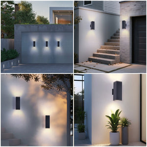 English Elm 12in Matte Black Aluminum Outdoor Wall Sconces up Down Lighting for Porch Patio Set of 4 W2312P416012