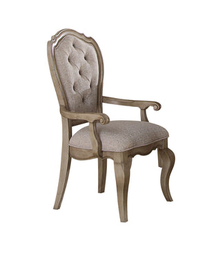 English Elm Beige Button-Tufted Arm Chair Set of 2 with Curved Wooden Apron, Welt Detail & Antique Taupe Finish B062P209240