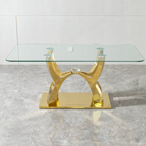 English Elm Gold Stainless Steel Dining Table With Tempered Glass Top - Elegant, Durable, Modern Design, 70.08" W2723S00019