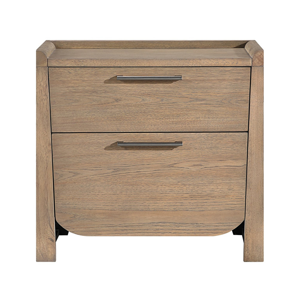 English Elm 1pc Light Brown Hickory Nightstand with Dual Deep Drawers Rustic-Modern Bedroom Storage Accent B011P353109