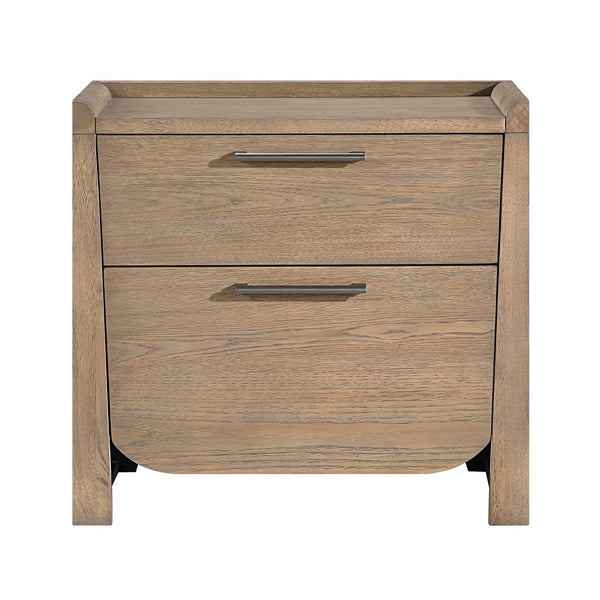 English Elm 1pc Light Brown Hickory Nightstand with Dual Deep Drawers Rustic-Modern Bedroom Storage Accent B011P353109