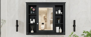 English Elm 35'' Modern Wall Medicine Cabinet with Mirror, Black MDF Storage, Soft-Close Hinges, Towel Rod, Adjustable Shelves N710P197128B