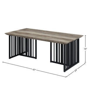 English Elm Antique Oak Coffee Table With Sturdy Black Metal Base - Stylish Blend Of Vintage And Modern Design B062P209139