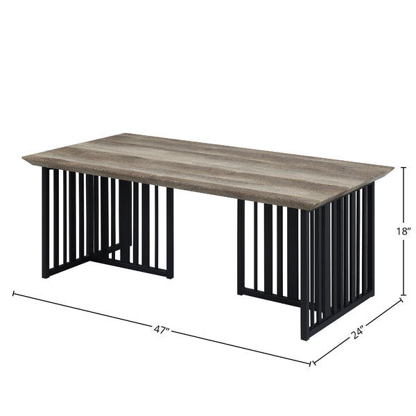 English Elm Antique Oak Coffee Table With Sturdy Black Metal Base - Stylish Blend Of Vintage And Modern Design B062P209139