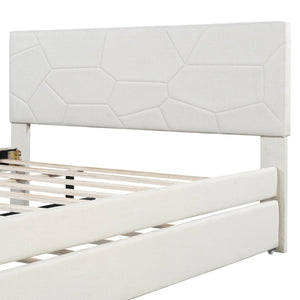 English Elm Queen Linen Upholstered Platform Bed with Brick Textured Headboard and Pull Out Trundle SF000004AAA-1