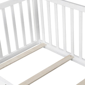 English Elm Twin Floor Bed Solid Rubber Wood with Tall Safety Railings for Toddler Sleep White W504P287643