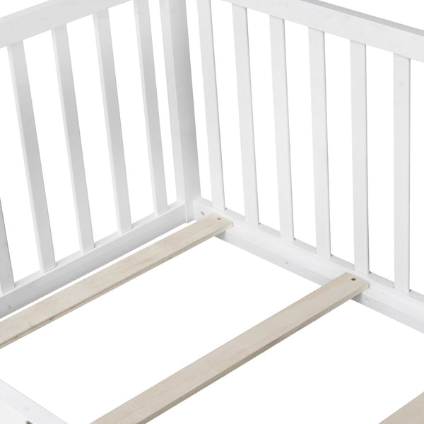 English Elm Twin House Frame Floor Bed Rubberwood with Roof Canopy and Safety Rails for Kids White W504P429530