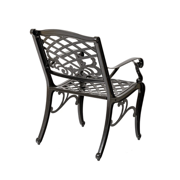 English Elm Phoenix Cast Aluminum Outdoor Dining Arm Chairs Ornate Lattice Scroll Garden Patio Set Bronze N776P381164B